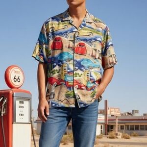 Vintage 80s Paradise Found Route 66 Cars Motel Honolulu Hawaii Hawaiian Shirt